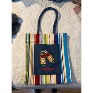 Longaberger Striped Canvas Tote‎ Bag Purse w/ Flip Flop Applique Cute